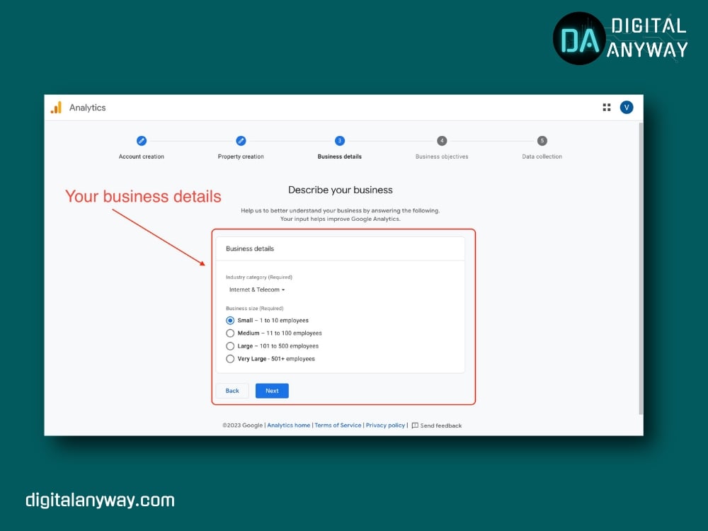 Your business details in GA4